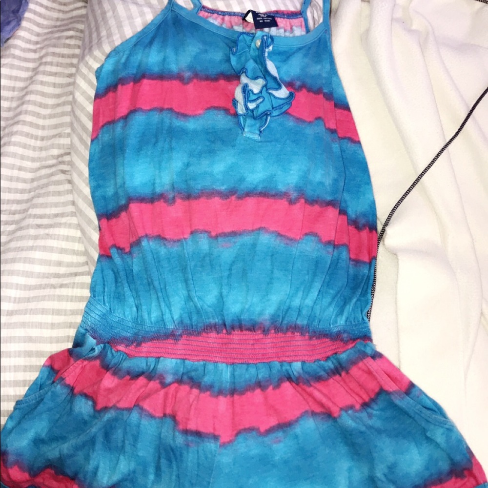 Gap romper blue and pink cinched at waist